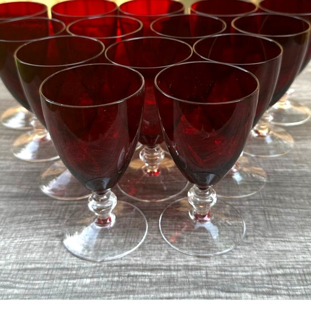 Ruby Red Cordial Liqueur Juice Footed Clear Base Glasses 4.25" Tall-Set of 14